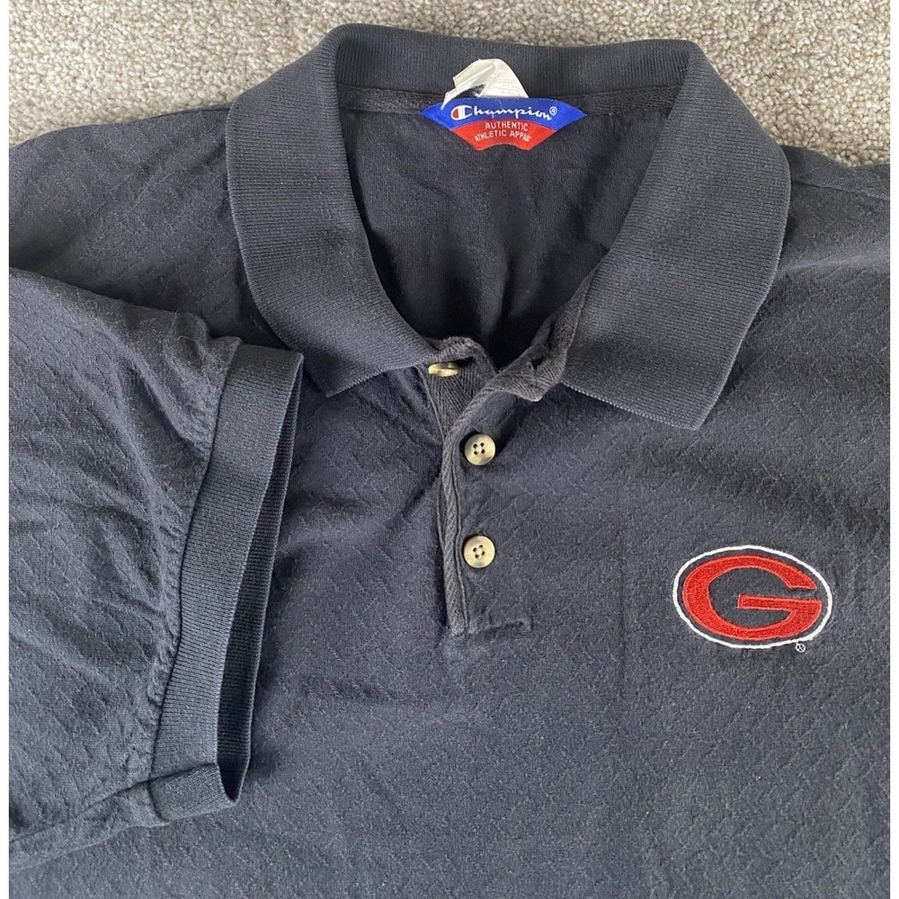 VTG Champion Black UGA Georiga Bulldogs Knit Polo Mens XXL Red Logo NCAA Preppy